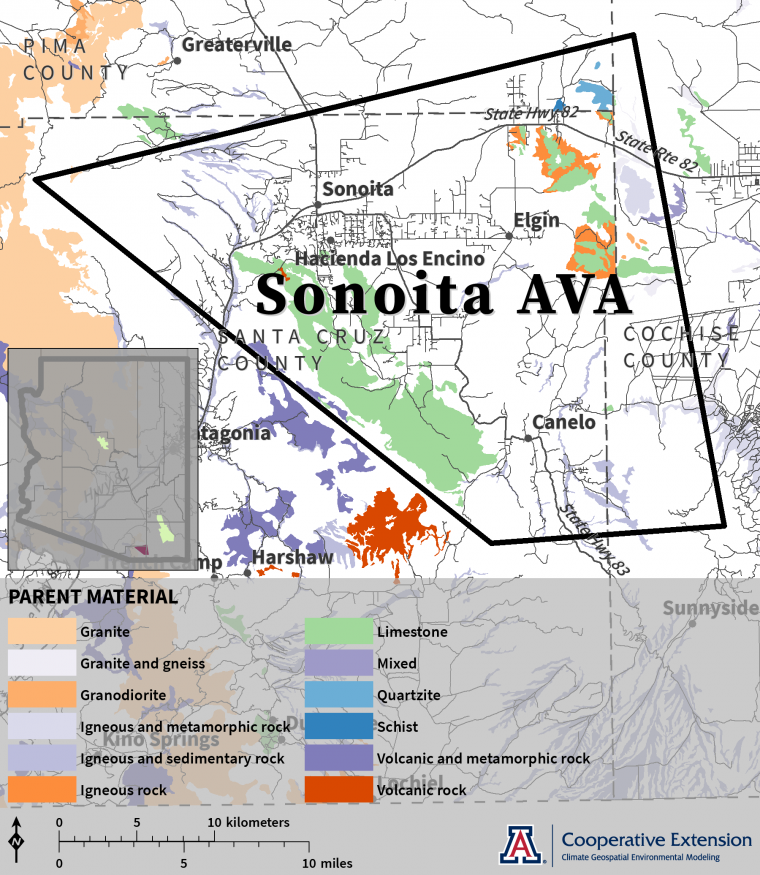 map of parent material for Sonoita AVA