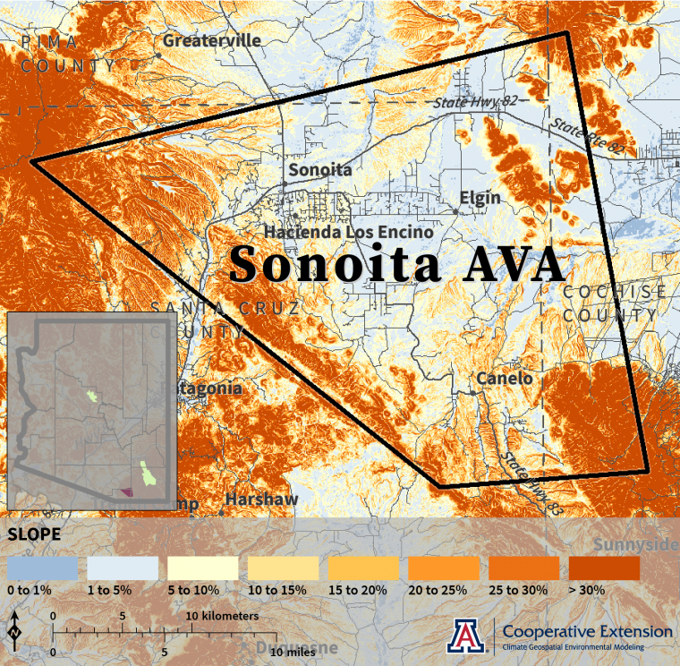 Slope map for Sonoita AVA
