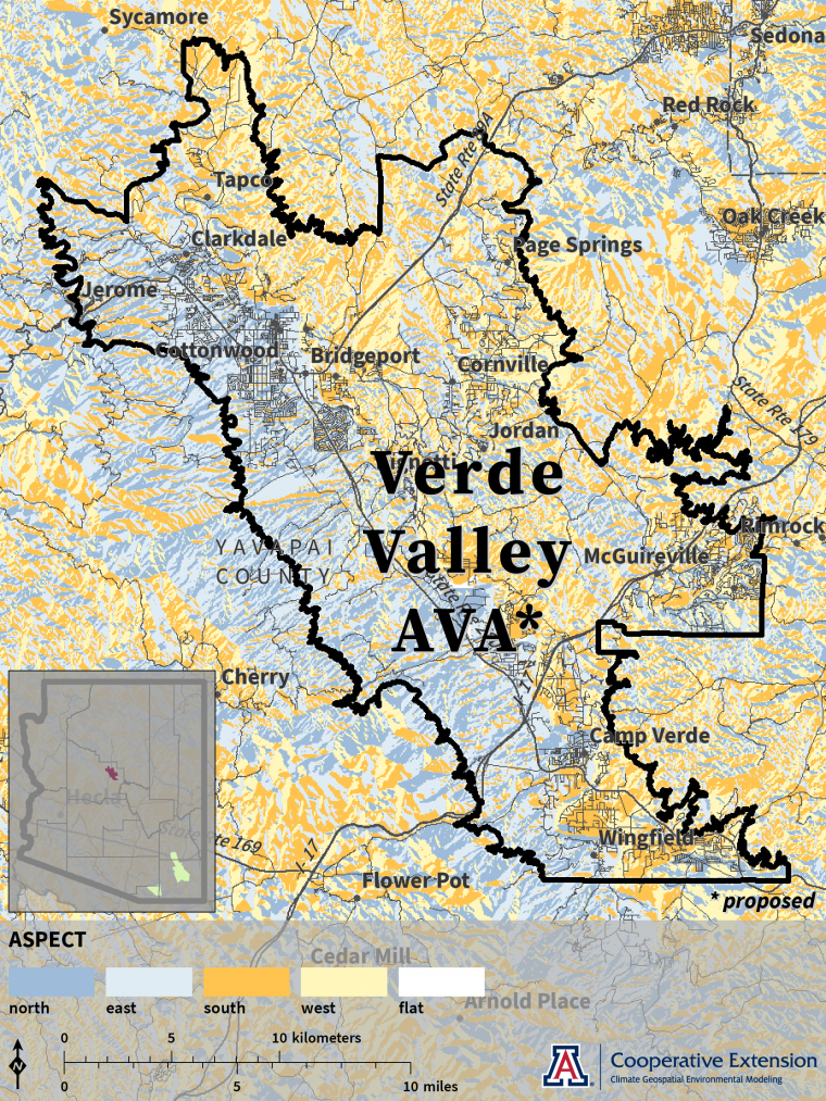 Aspect map for proposed Verde Valley AVA