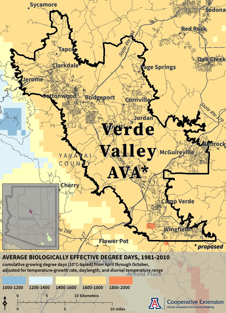 Biologically Effective Degree Days map for proposed Verde Valley AVA