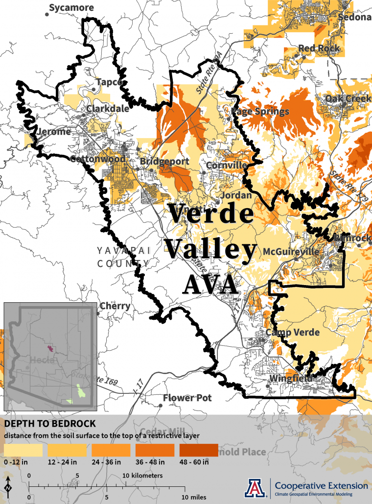 map of depth to bedrock for Verde Valley AVA