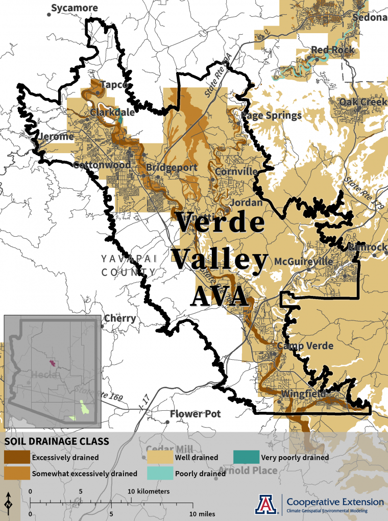 map of soil drainage class for Verde Valley AVA
