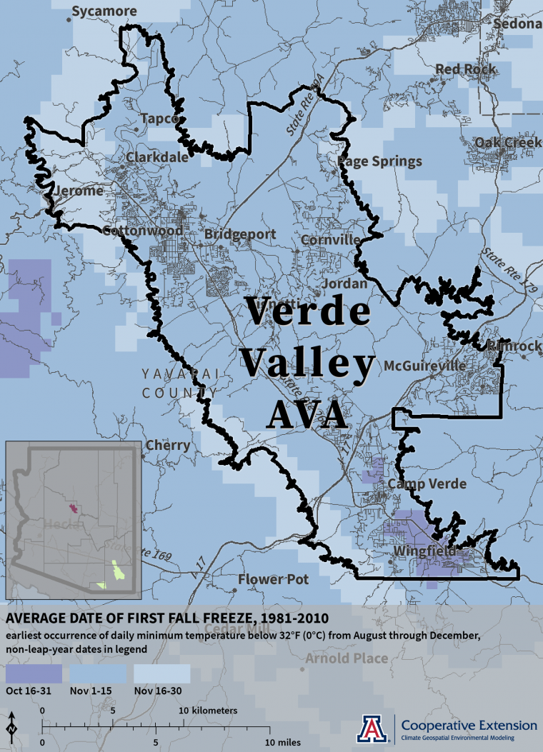 First Fall Freeze map for Verde Valley AVA