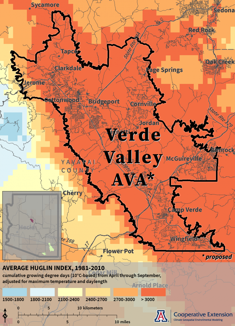 Huglin Index map for proposed Verde Valley AVA