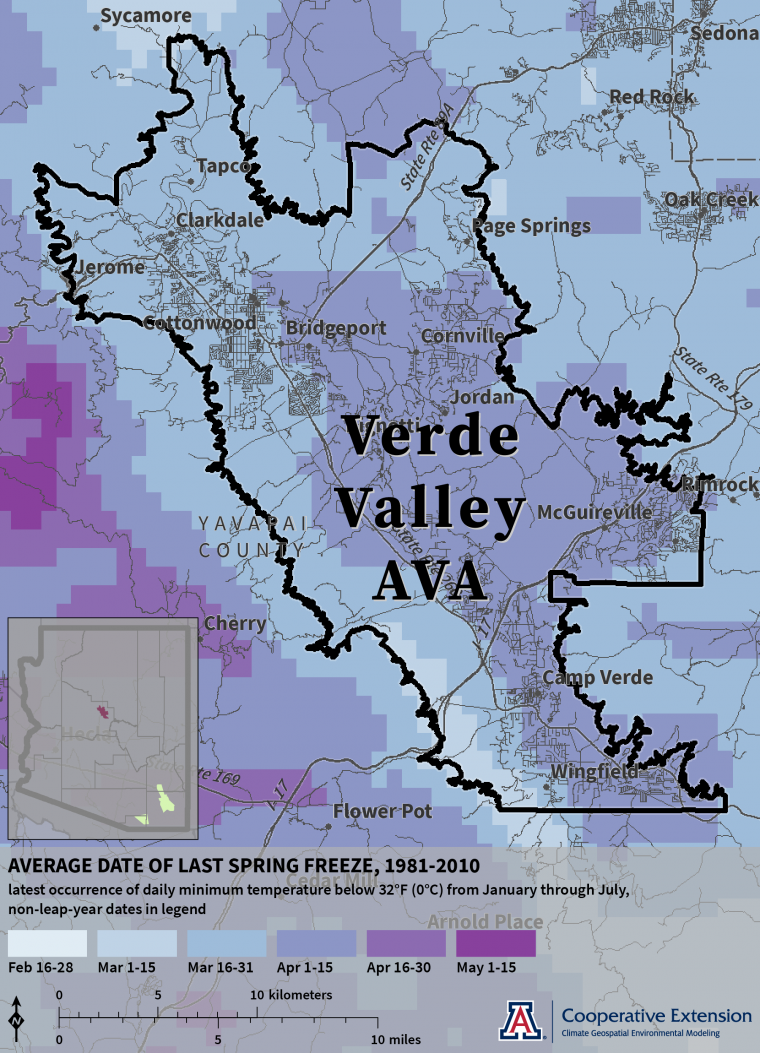 Last Spring Freeze map for Verde Valley AVA