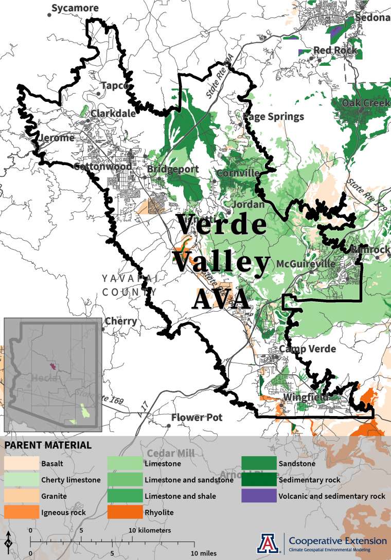 map of parent material for Verde Valley AVA