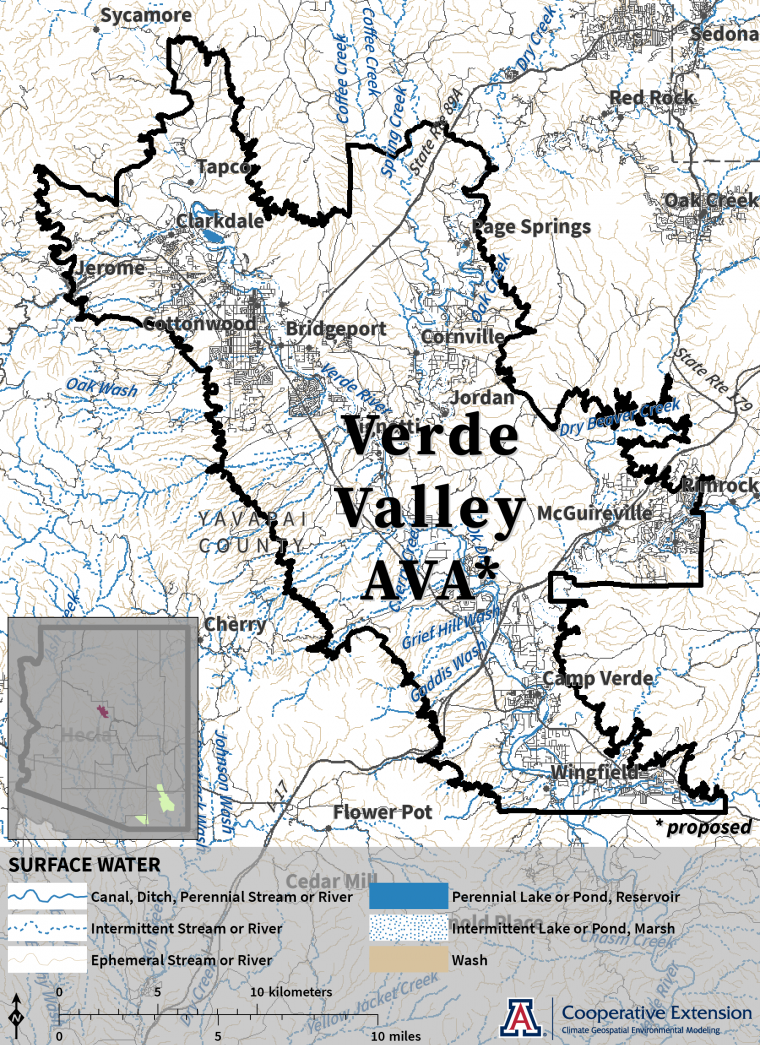 Surface water map for proposed Verde Valley AVA