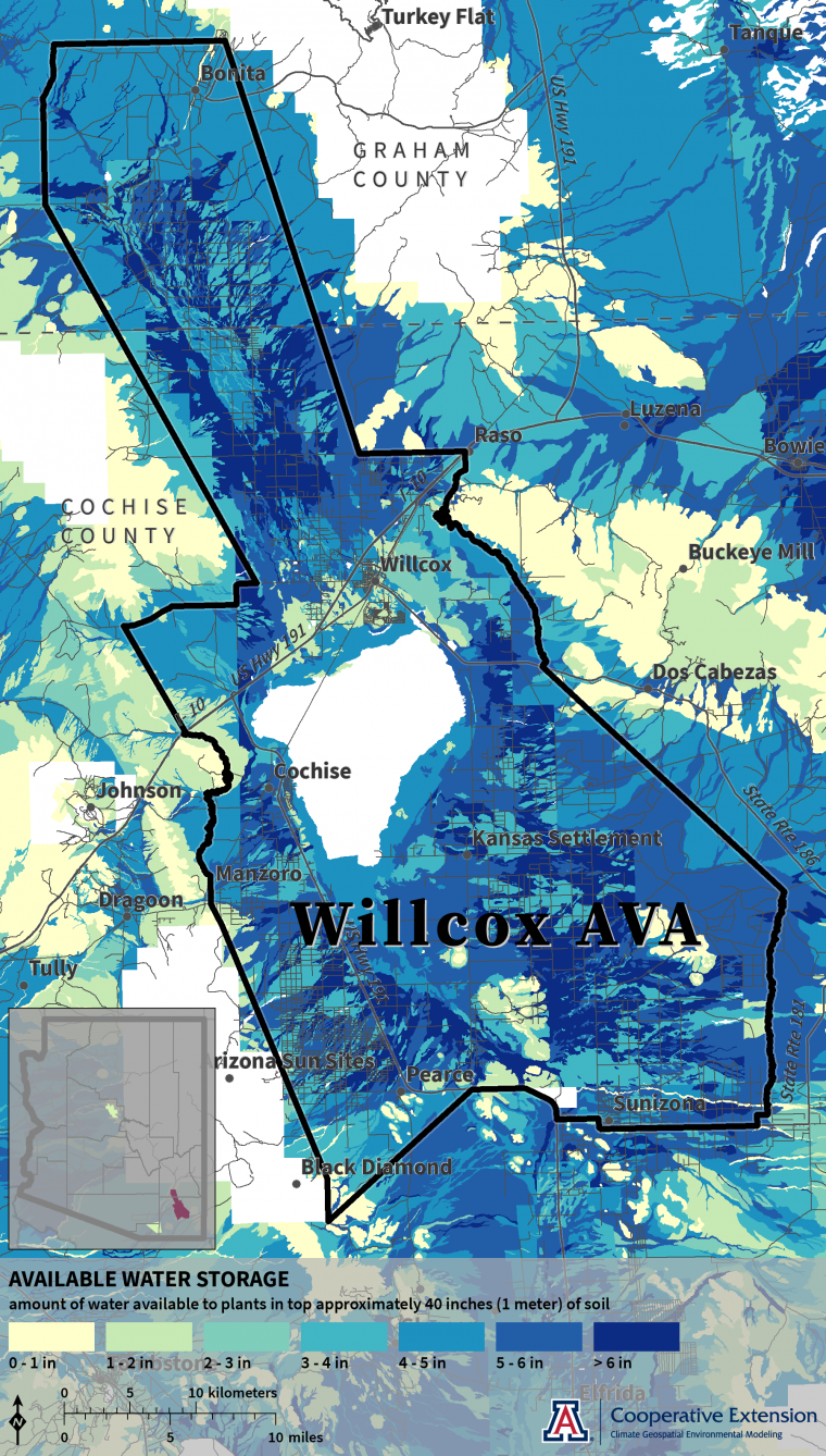 map of available water storage for Willcox AVA