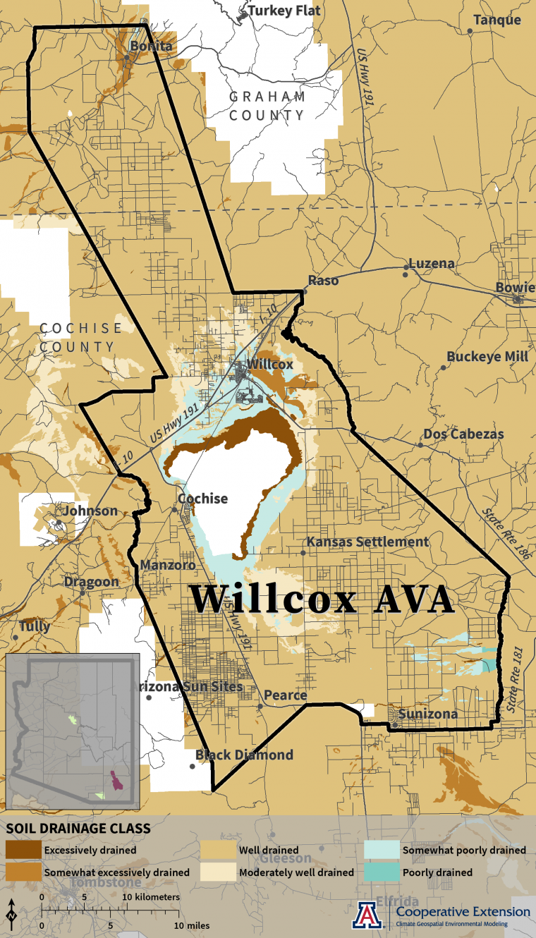 map of soil drainage class for Willcox AVA