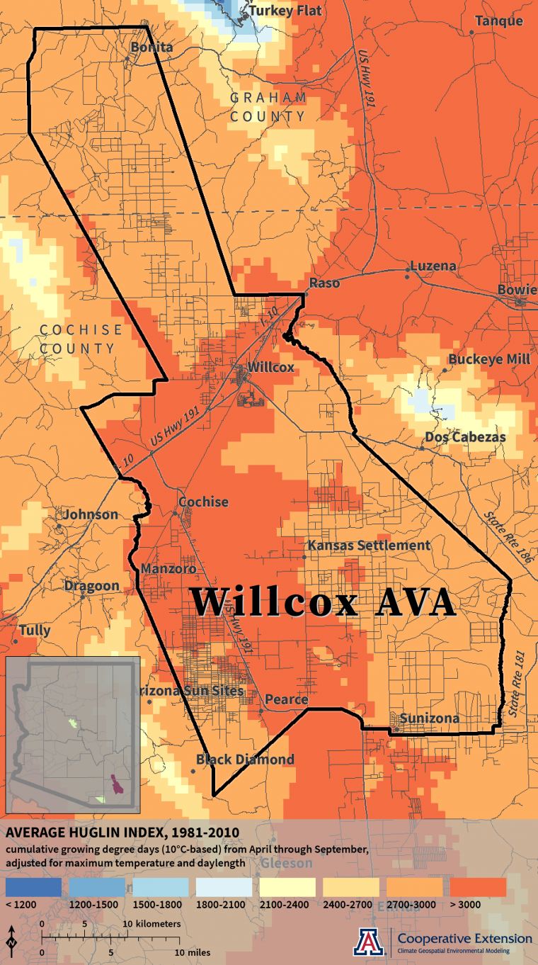 Huglin Index map for Willcox AVA