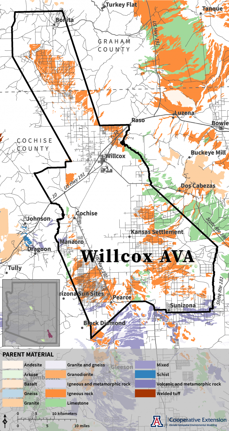 map of parent material for Willcox AVA