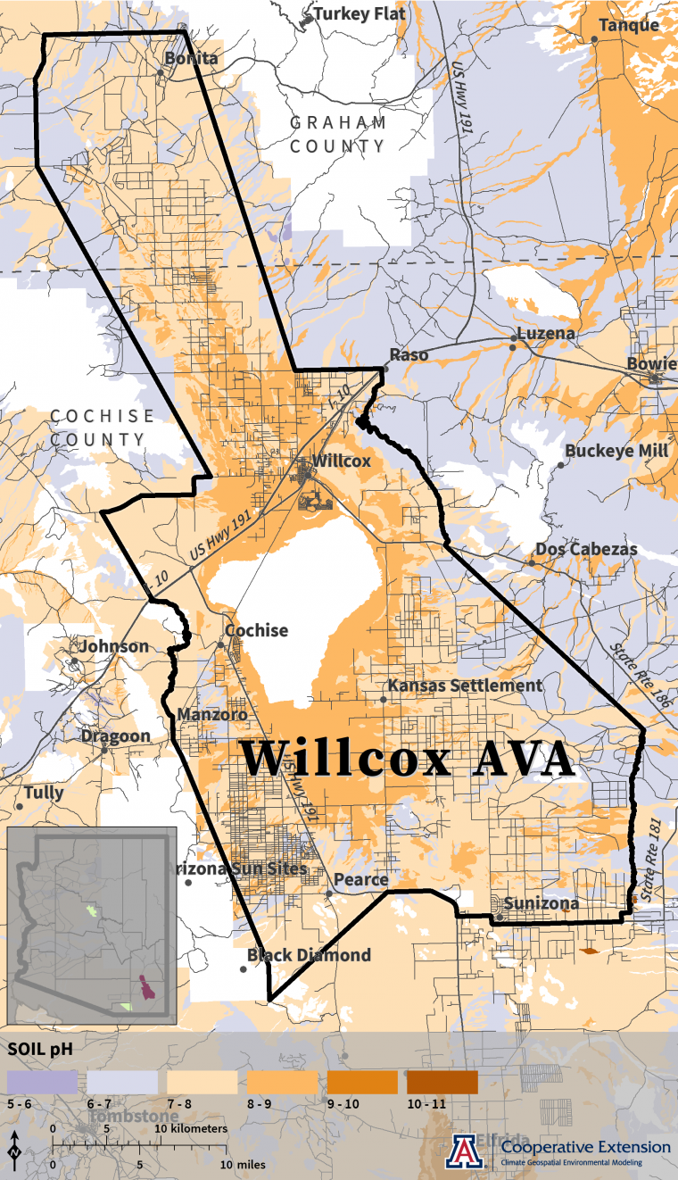 map of soil pH for Willcox AVA