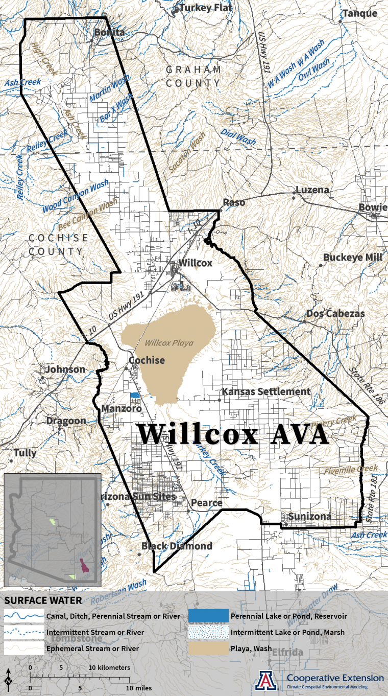 Surface water map for Willcox AVA