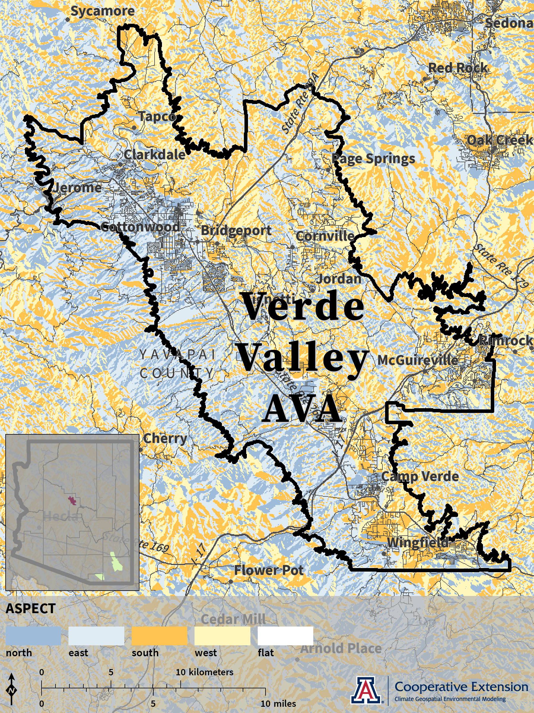 Aspect map for Verde Valley AVA