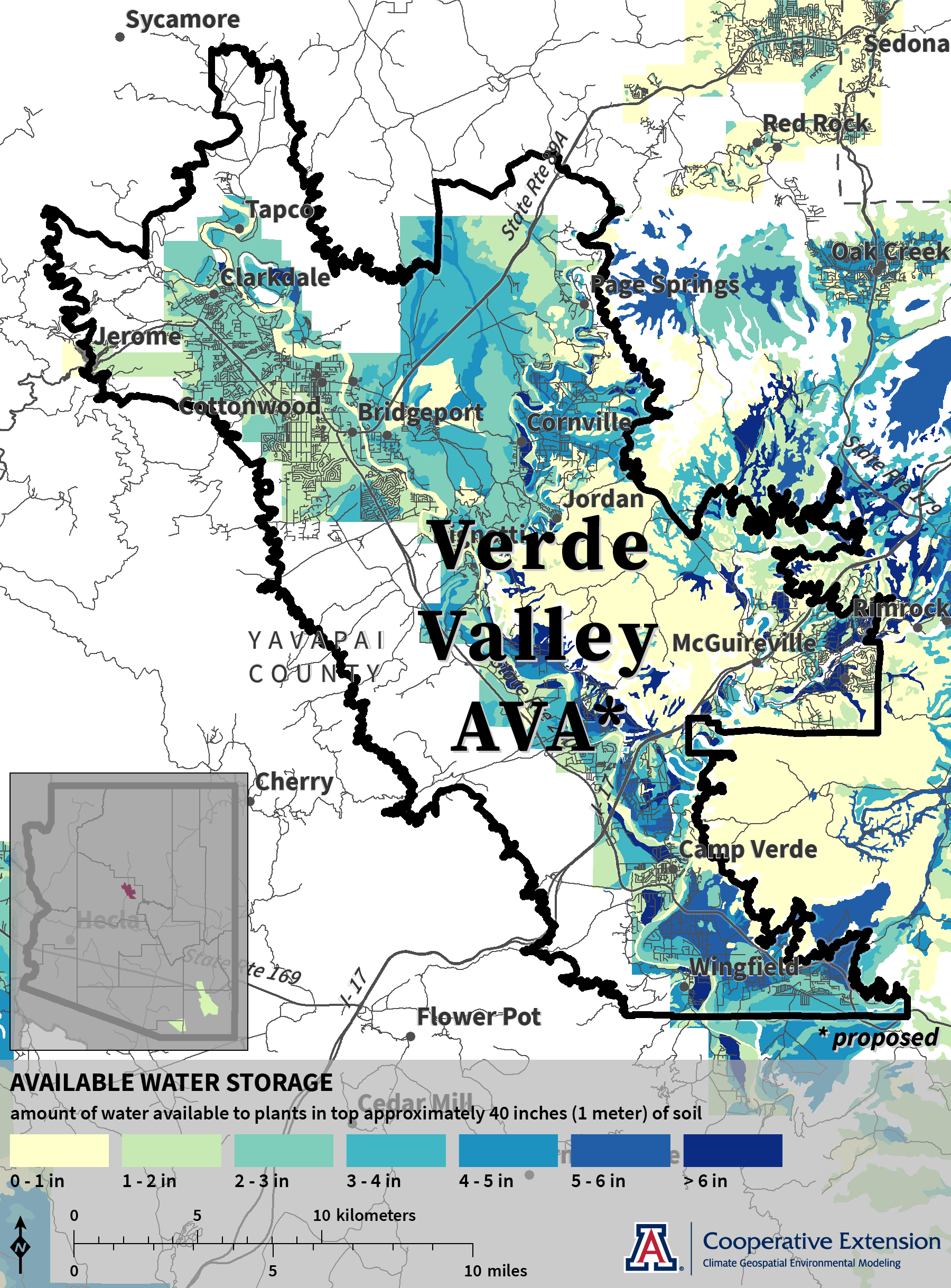 map of available water storage for proposed Verde Valley AVA