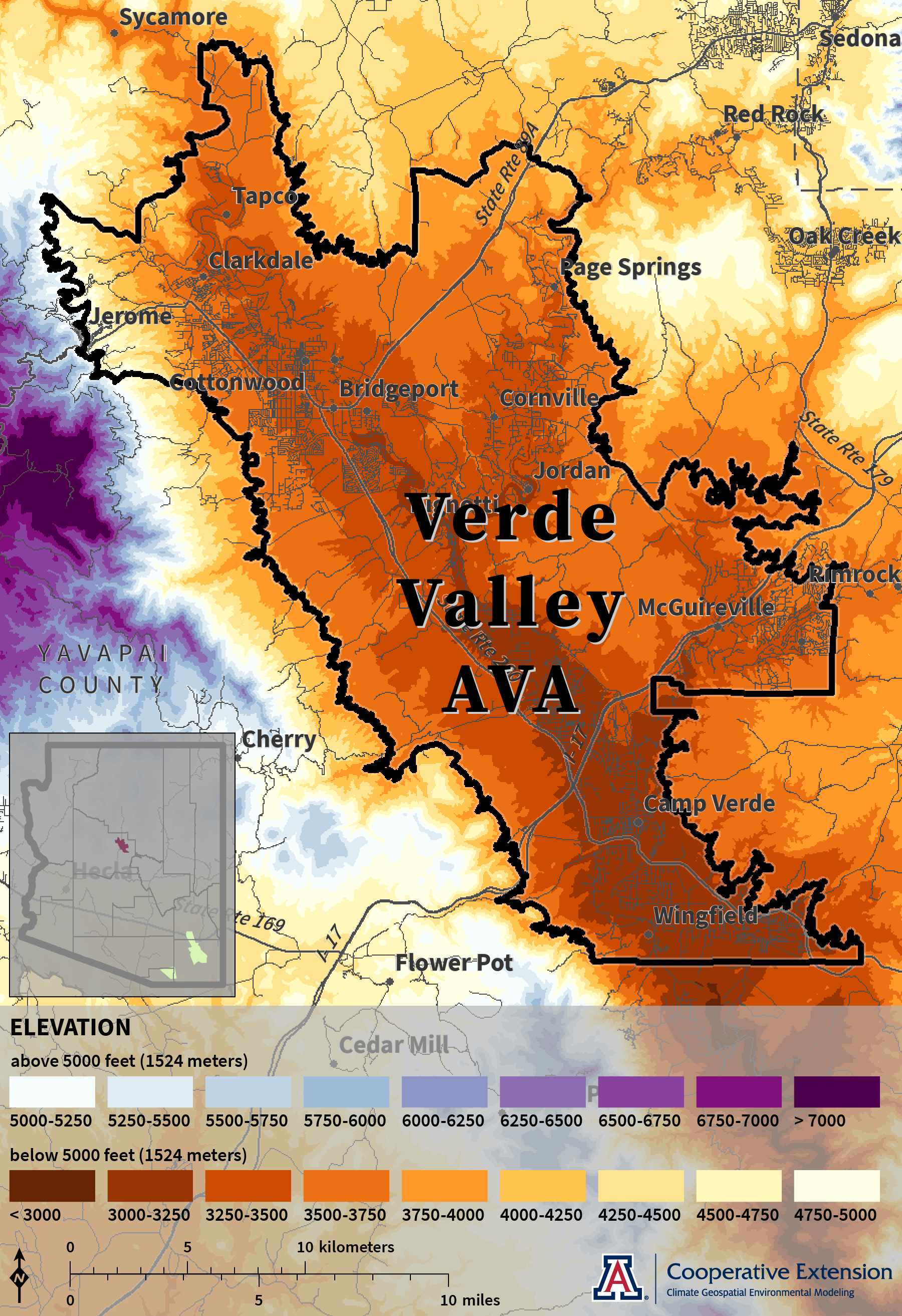 Elevation map for Verde Valley AVA