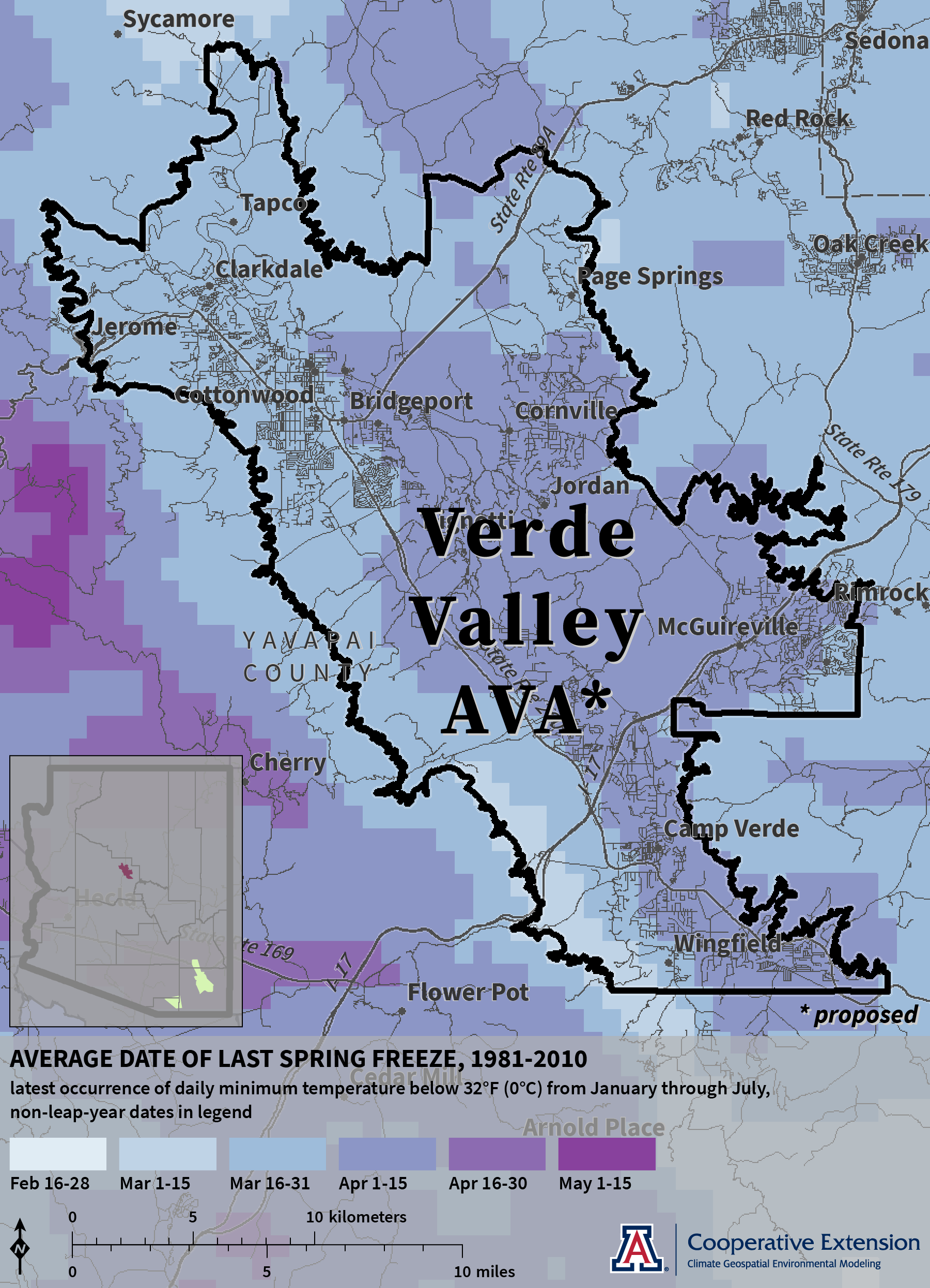 Last Spring Freeze map for proposed Verde Valley AVA