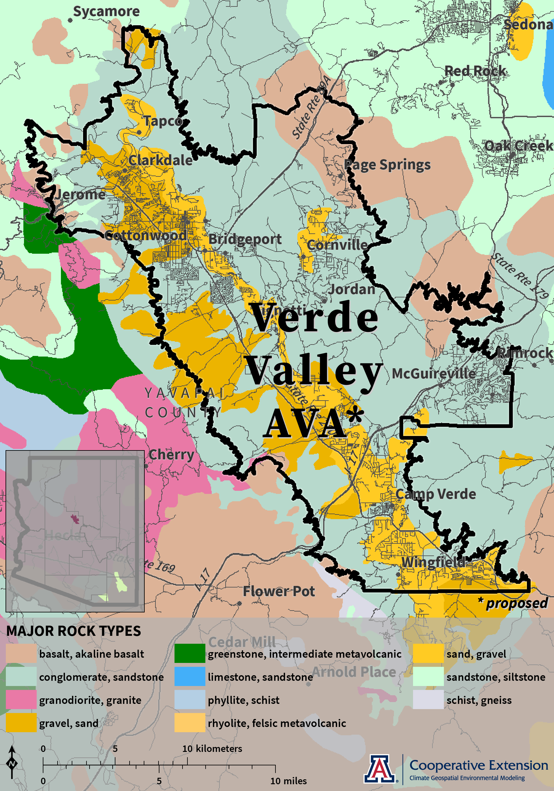 map of major rock types for proposed Verde Valley AVA