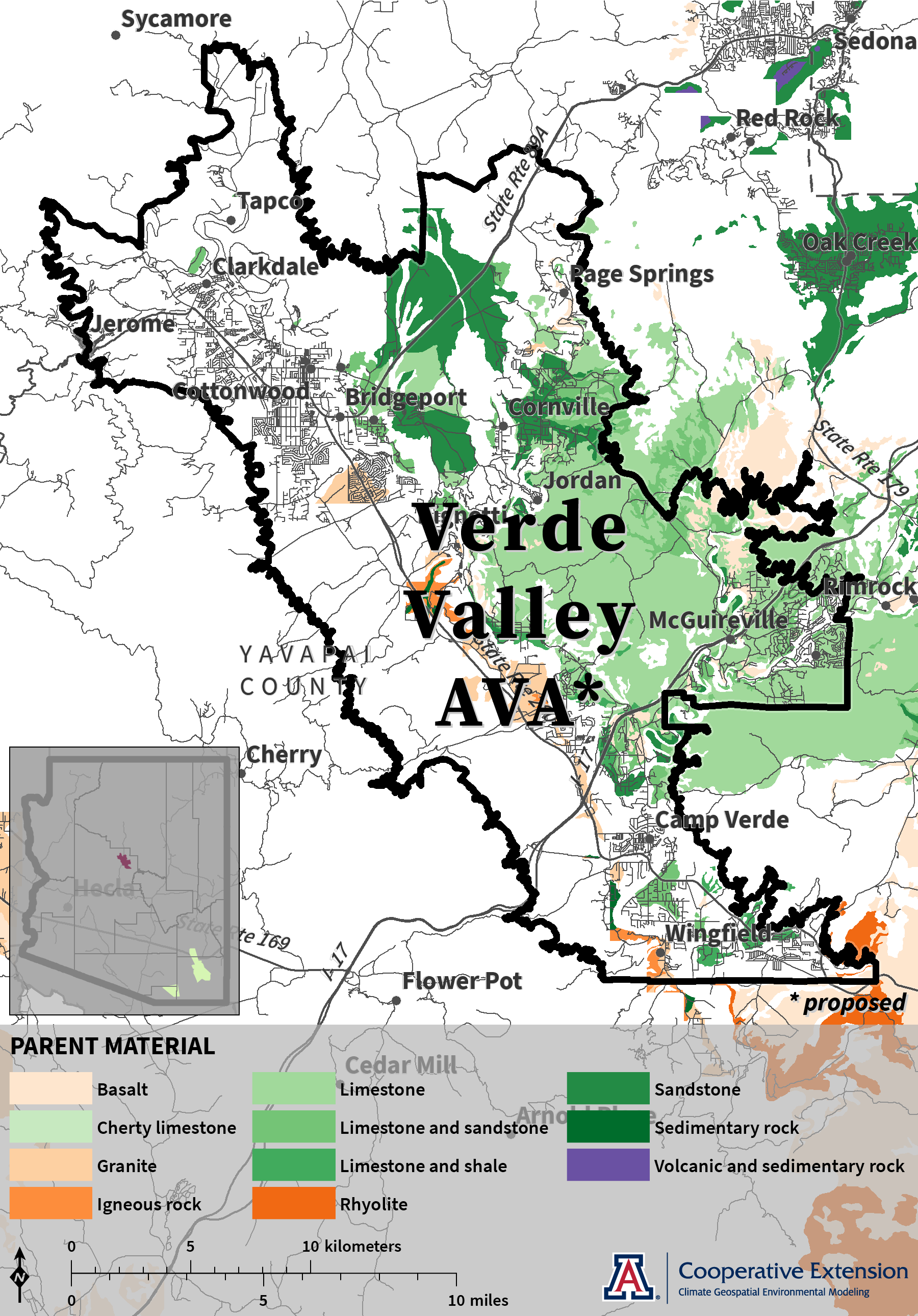 map of parent material for proposed Verde Valley AVA