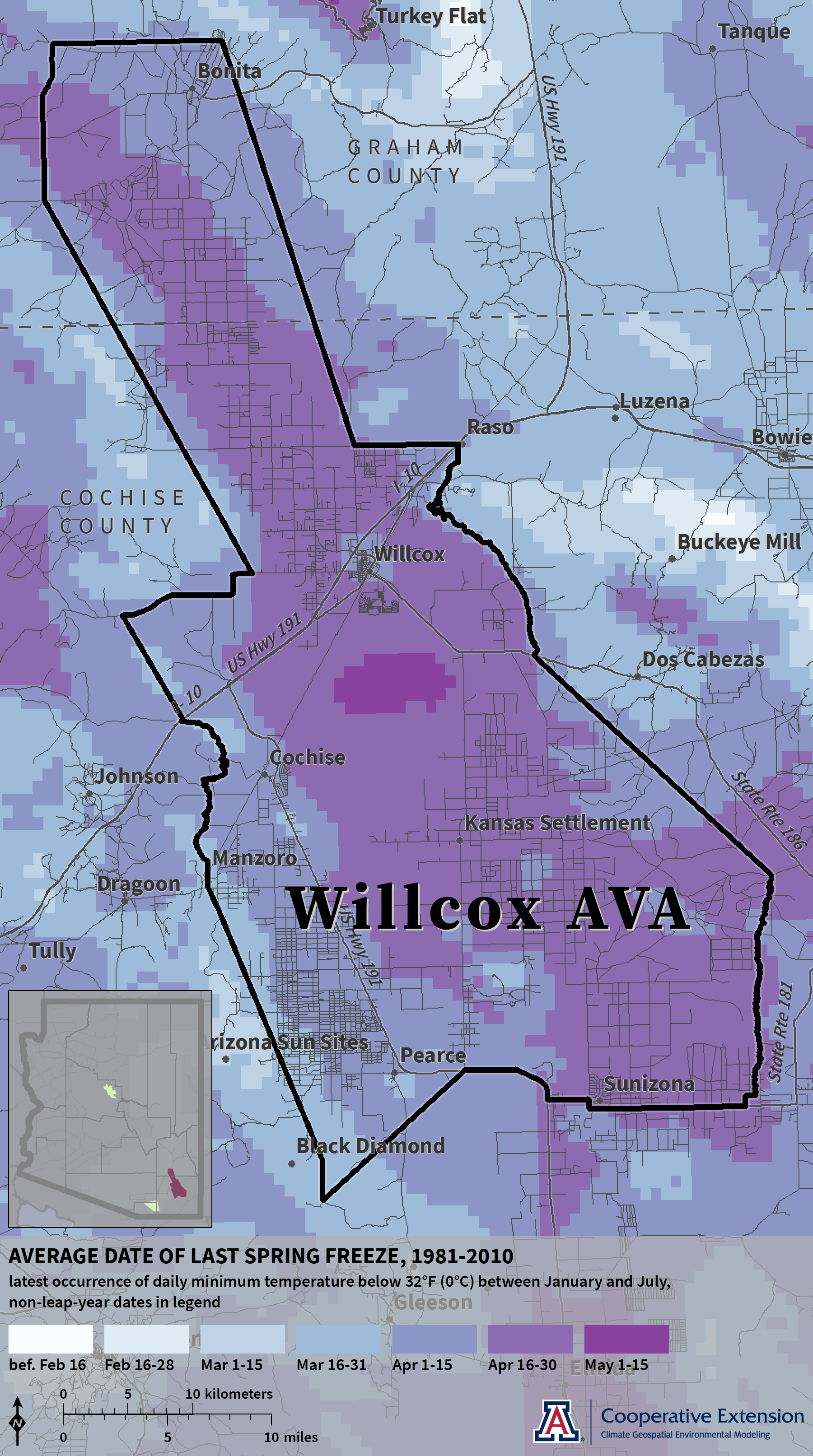 Last Spring Freeze map for Willcox AVA