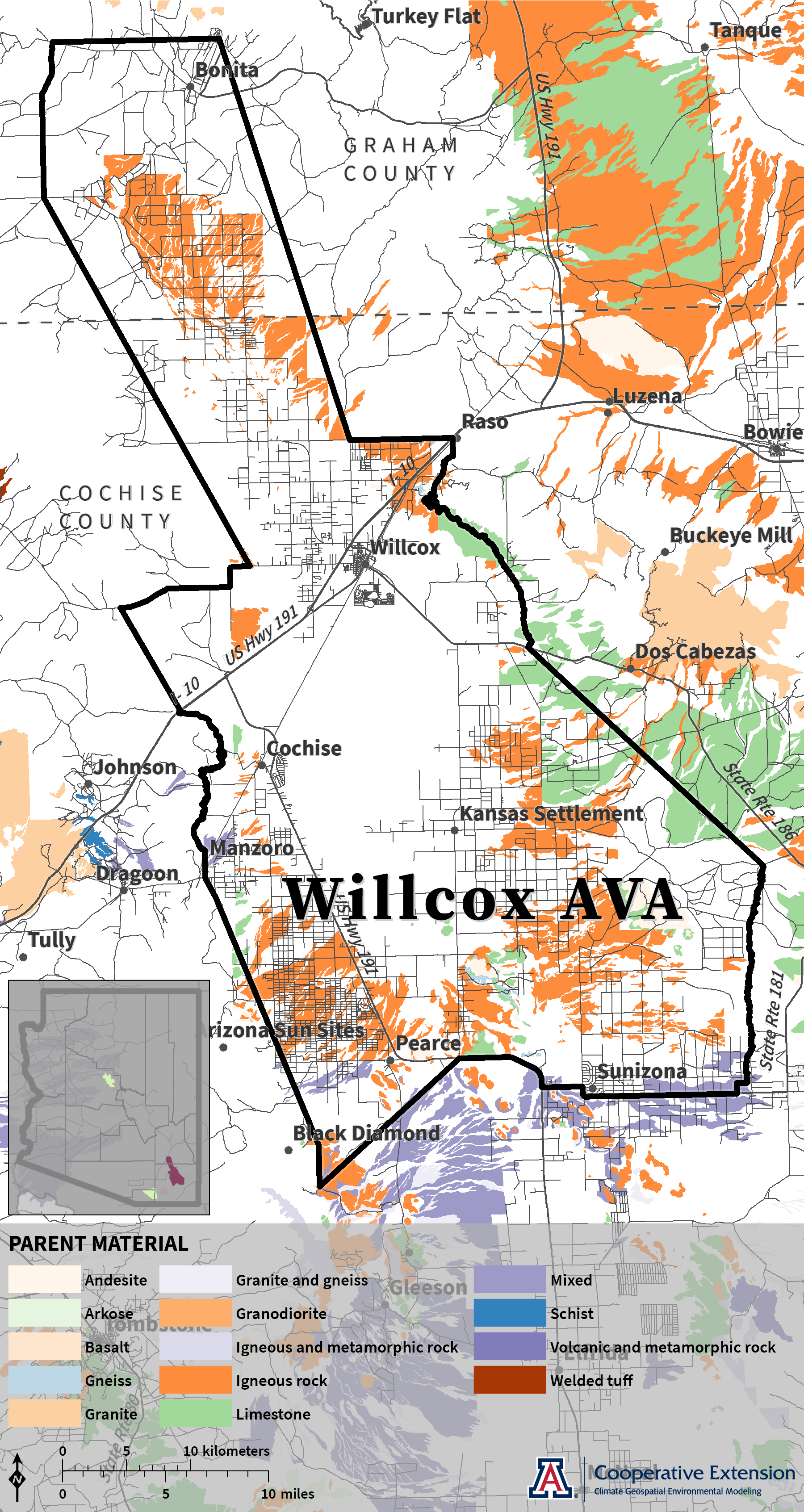 map of parent material for Willcox AVA