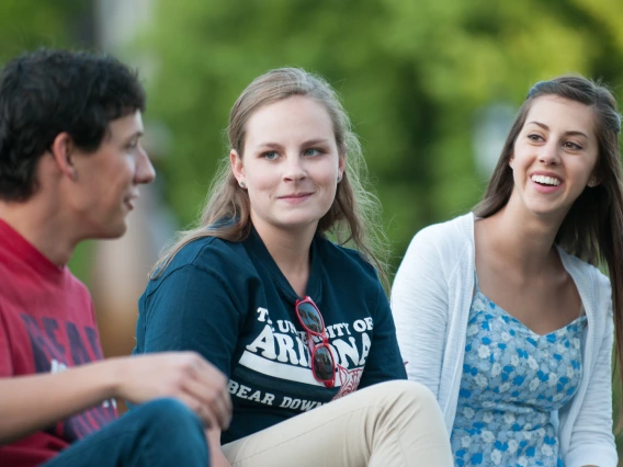 Students talking and laughing.