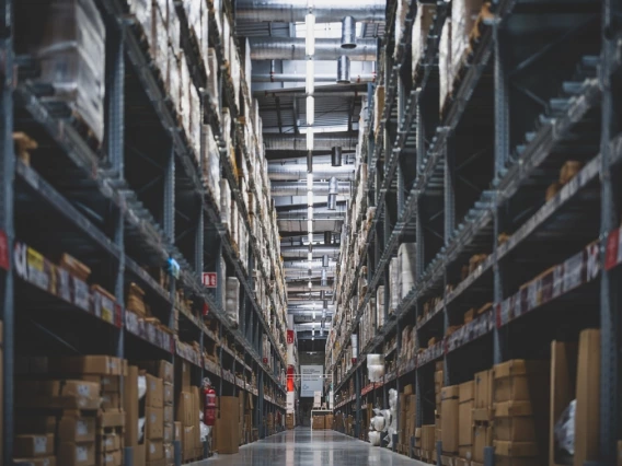 warehouse shelves full of products