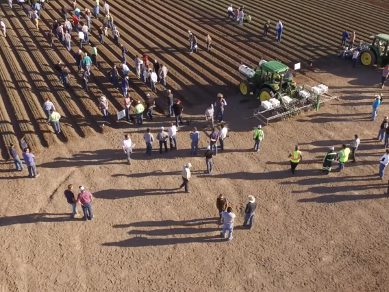 Picture of agricultural field demonstration with machinery