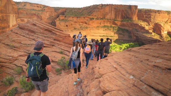 Students in a canyon