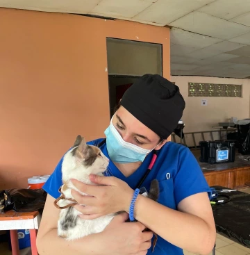 Isabel with cat in Costa Rica