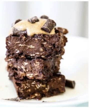 A stack of three black bean brownies