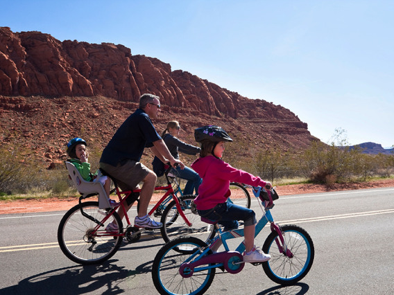 A family on bicycles in central Arizona