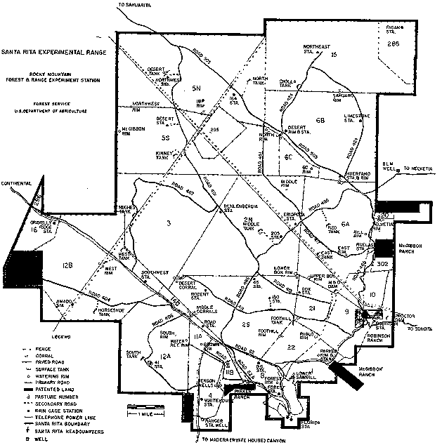 Historical Map of the Santa Rita Experimental Range from Medina 1996
