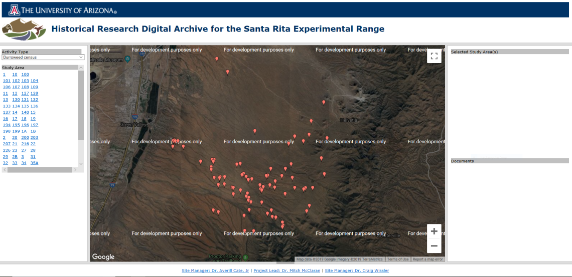 View of the Home Page for the Historical Digital Archive of the Santa Rita Experimental Range
