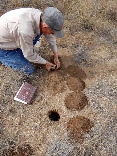 Daniel Robinett sampling soils on the SRER in 2018