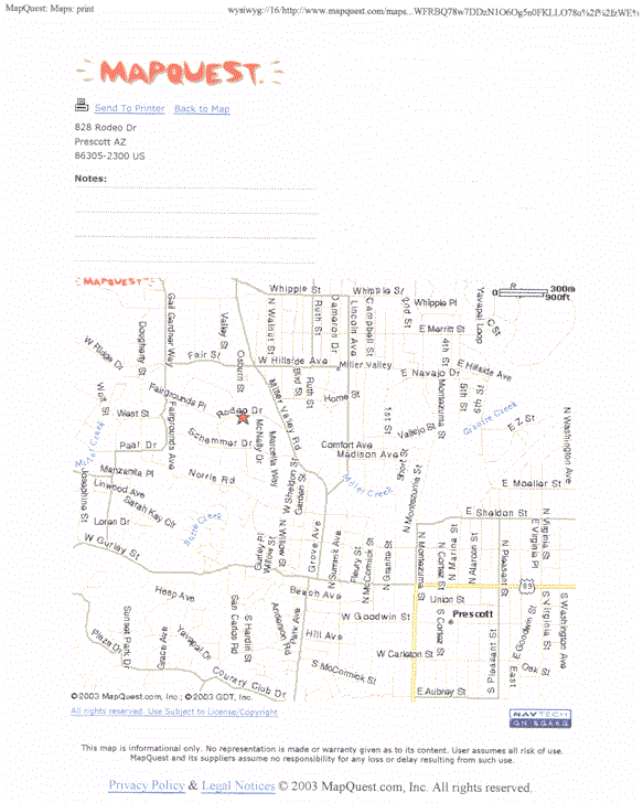 colored map to get to Prescott, AZ. NAWT workshop.  Source: Mapquest