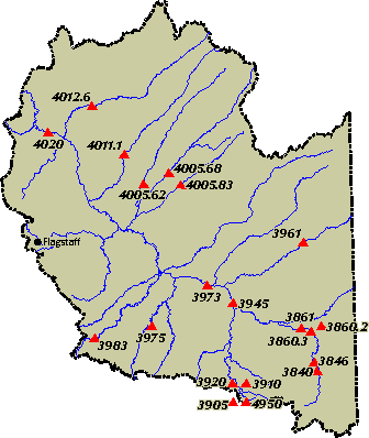 Image Map of available Real-Time Sites in the Little Colorado River Basin